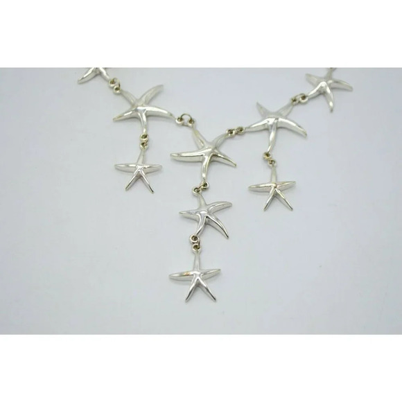 Silver Tone Metal Starfish Star Dangle Bib Choker - Picture 2 of 6